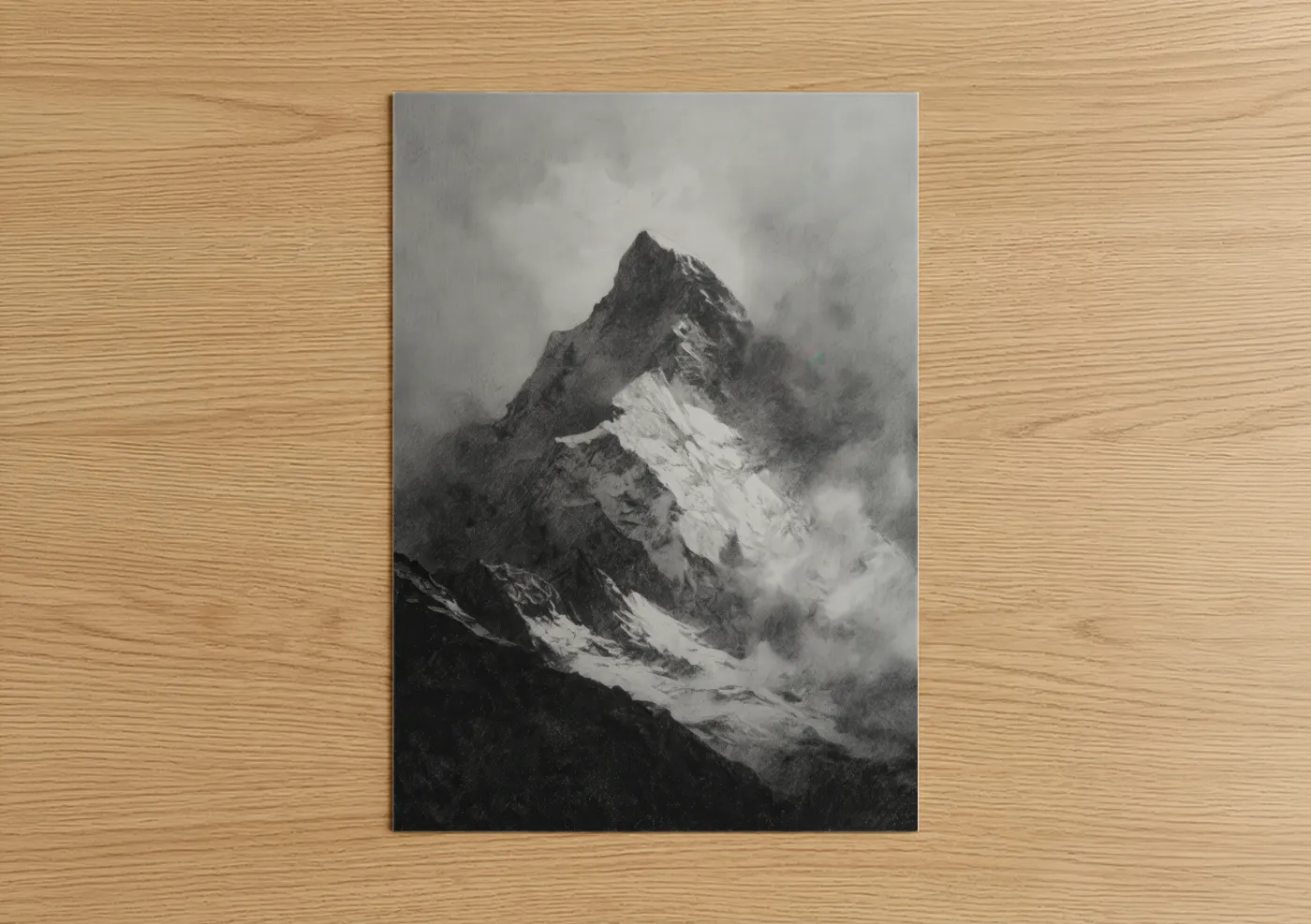 Mount Everest Snowy Peak Black and White Wall Art