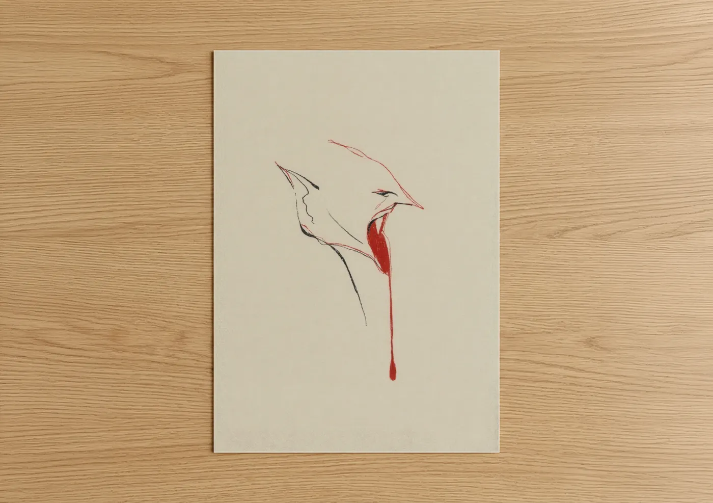 Crimson Vampire Line Art Illustration Wall Art