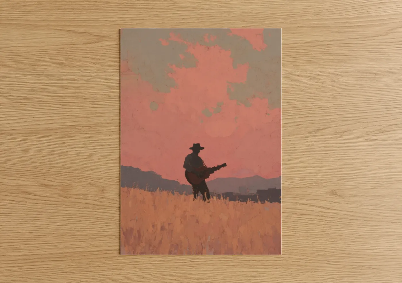Silhouette Musician Sunset Guitar Wall Art