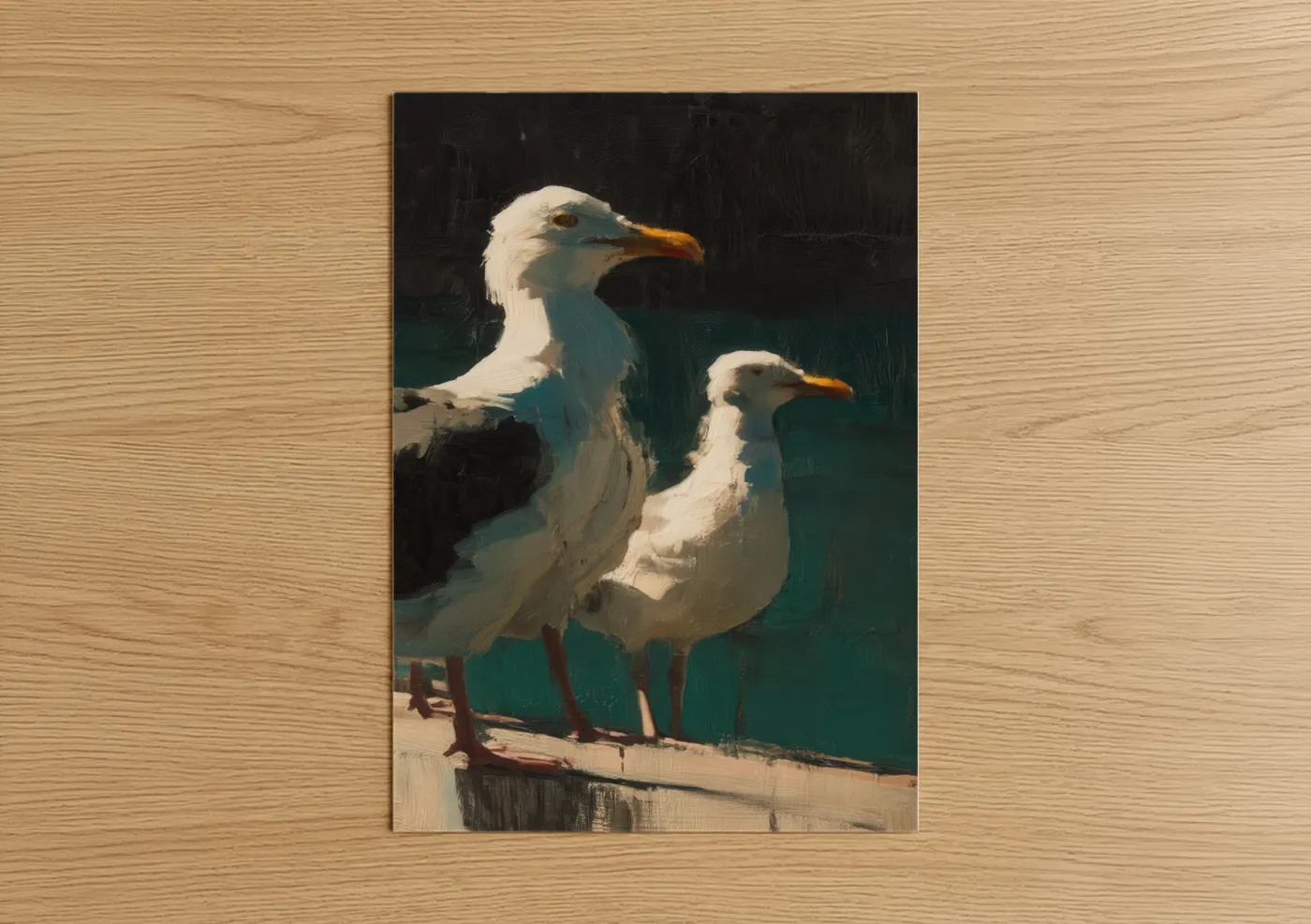 Coastal Seagull Pair Oil Painting Wall Art