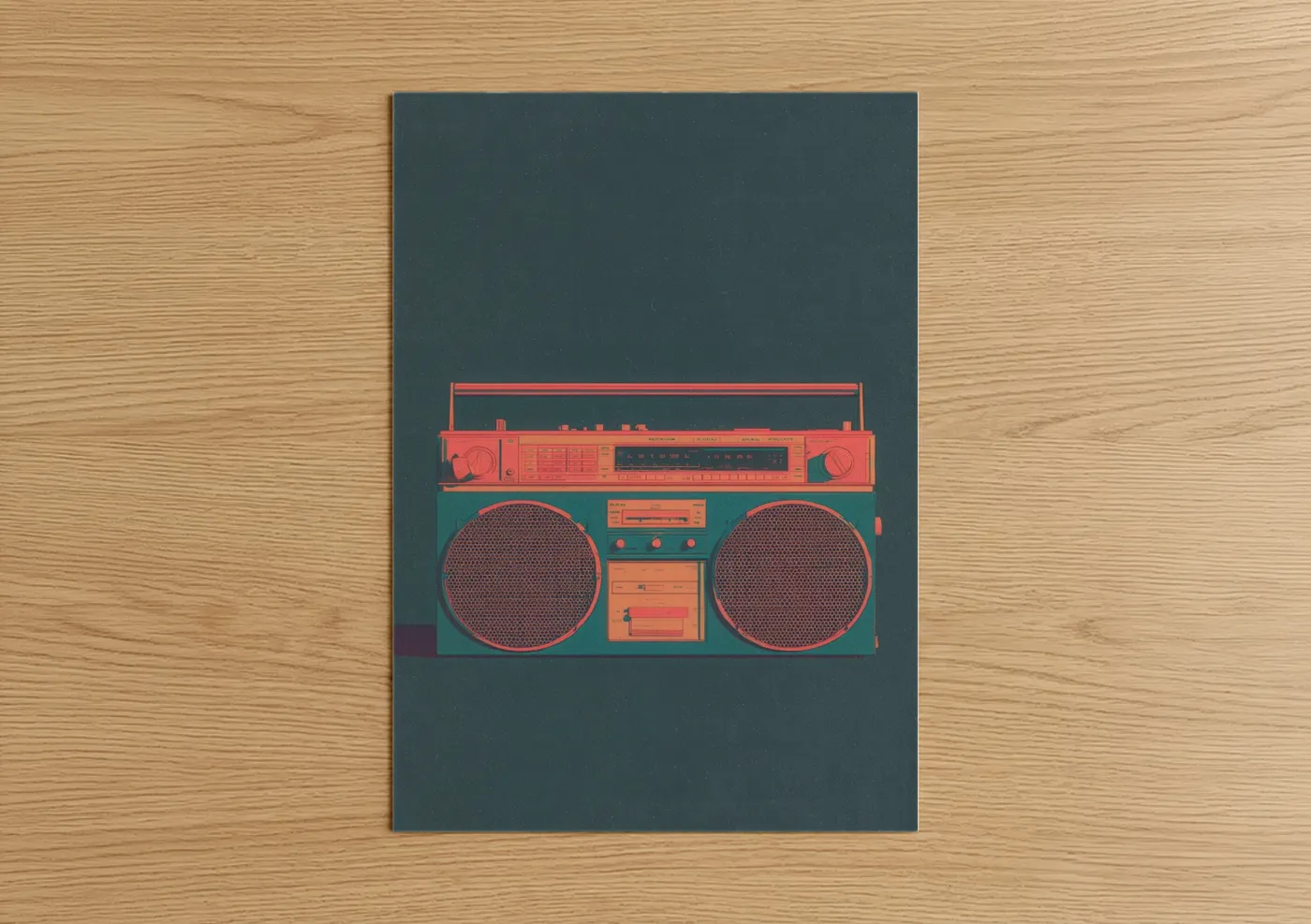 Coral Boombox Retro Music Equipment Wall Art
