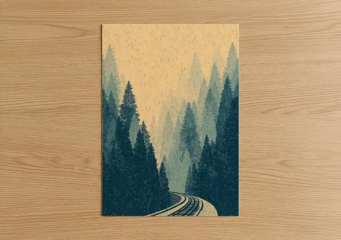 Forest Train Tracks Rainy Vintage Wall Art