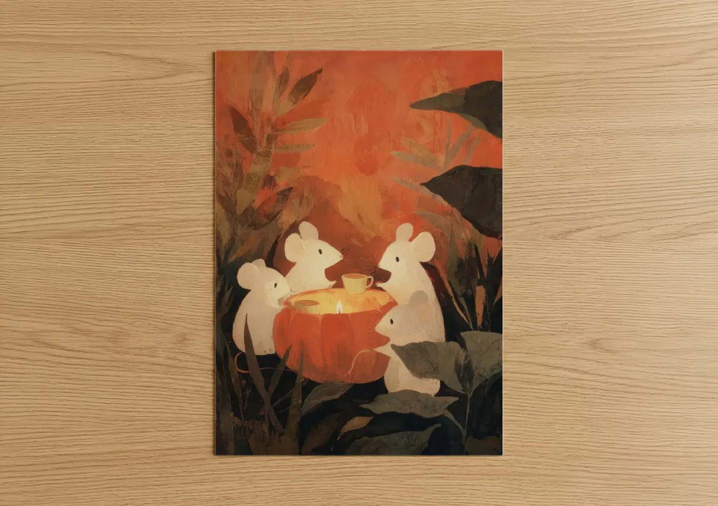 Cozy Mice Gathering Warm Firelight Wall Art