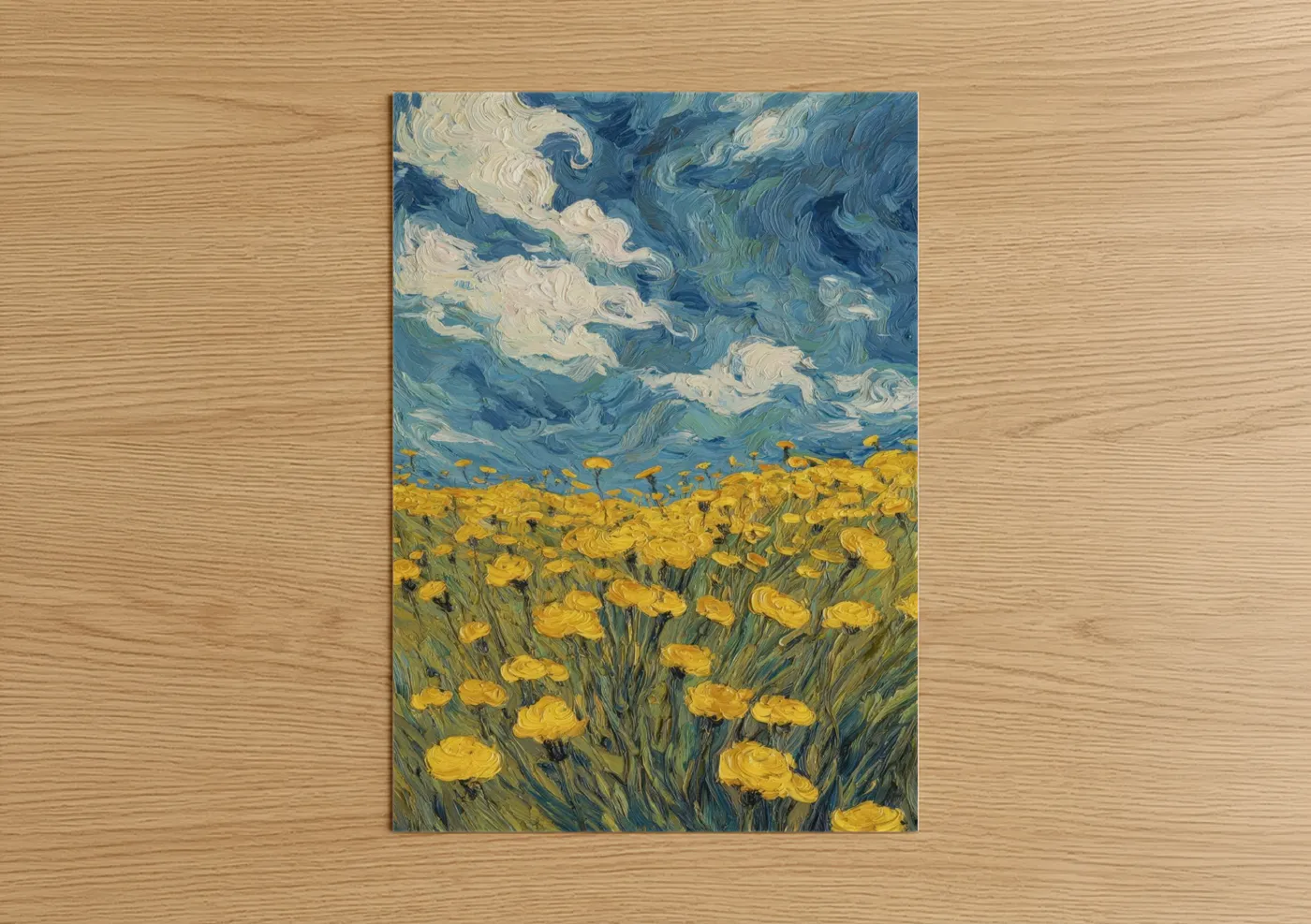 Dandelion Field Swirling Sky Painting Wall Art