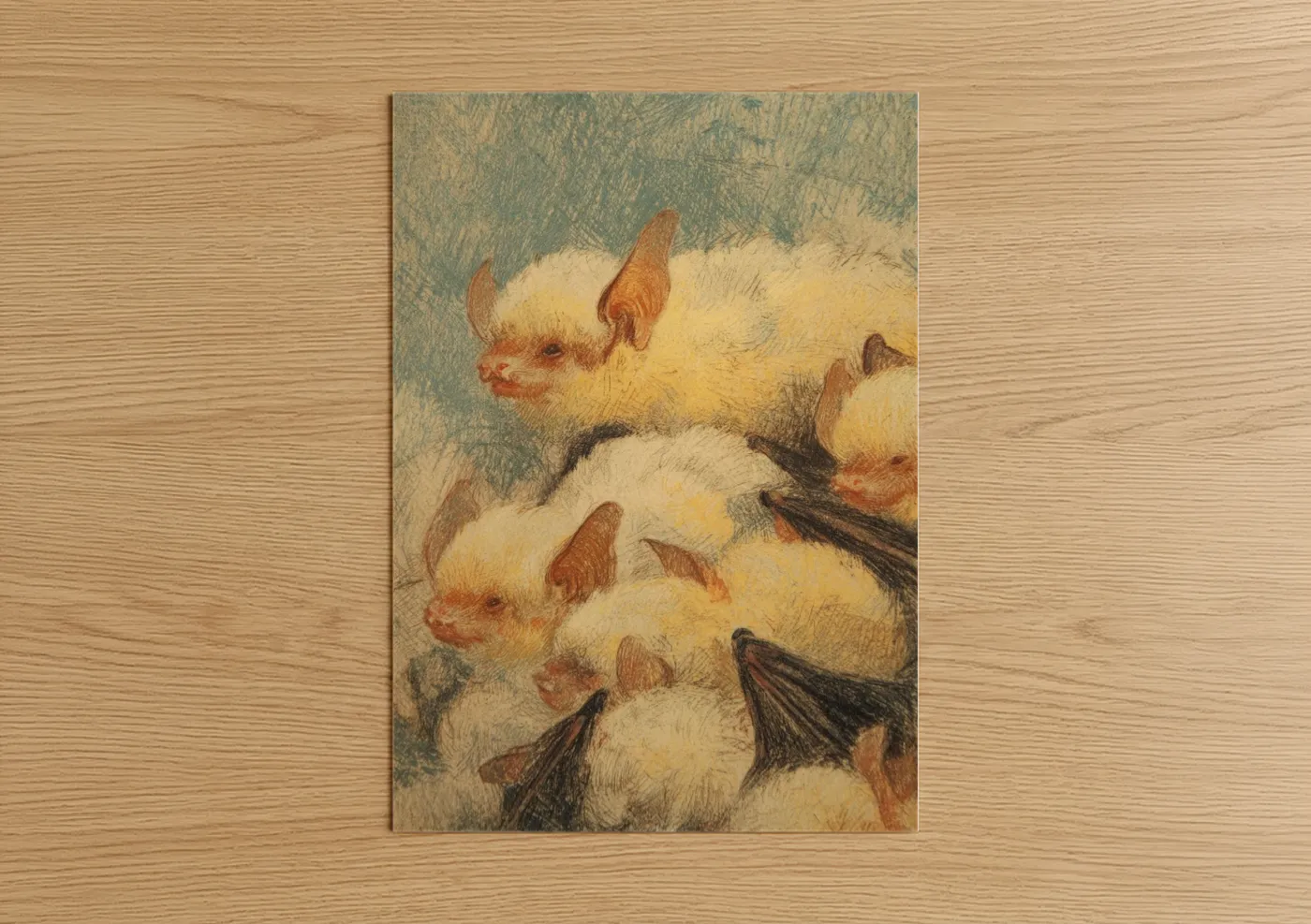 Clustered Bats Vintage Watercolor Illustration Wall Art
