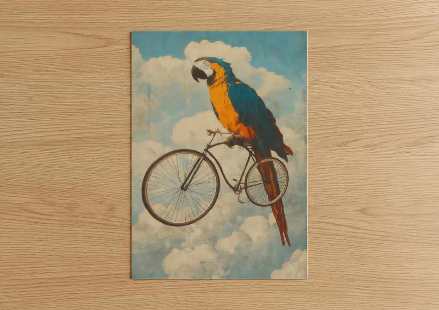 Blue and Gold Macaw on Bicycle Wall Art