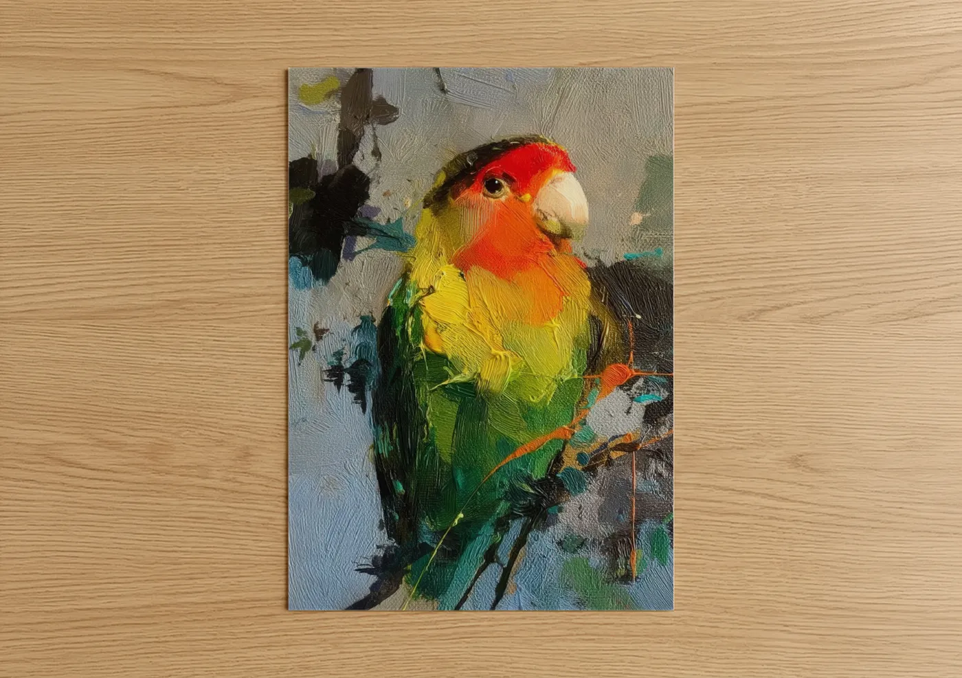 Vibrant Parrot Portrait Oil Painting Wall Art