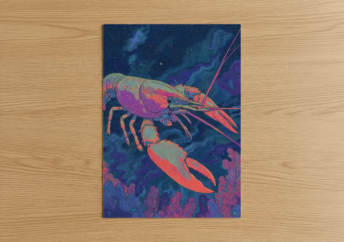 Neon Crayfish Vibrant Psychedelic Wall Art