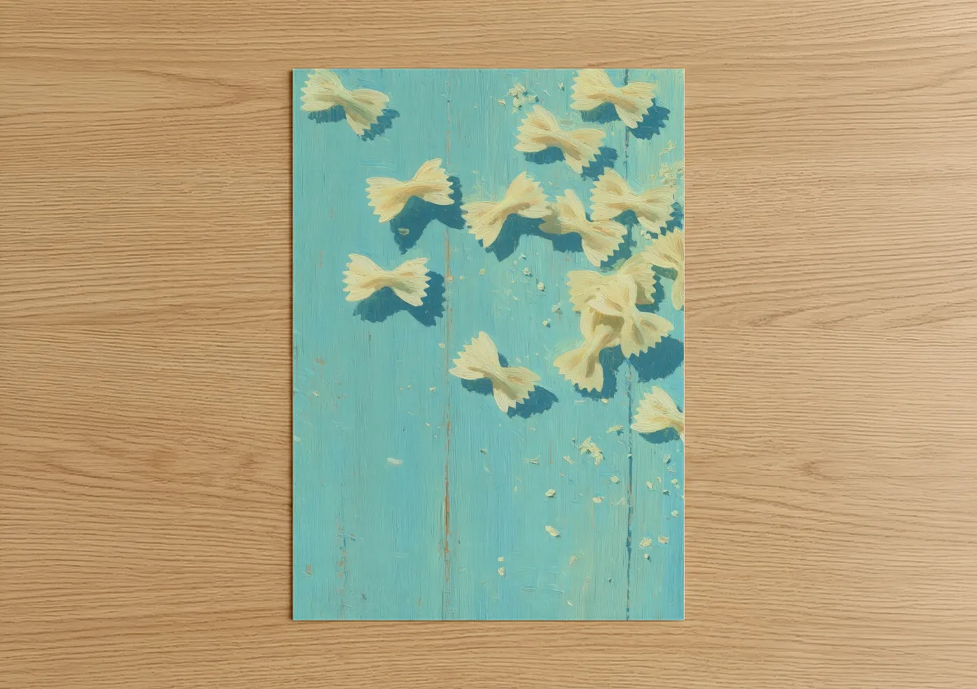 Yellow Pasta Overhead on Turquoise Wood Wall Art