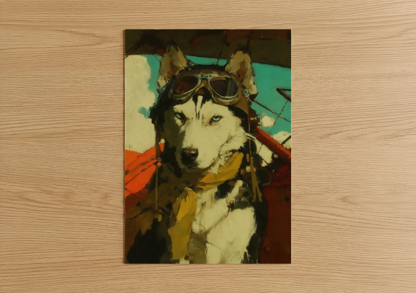 Adventurous Husky Pilot with Aviator Goggles Wall Art