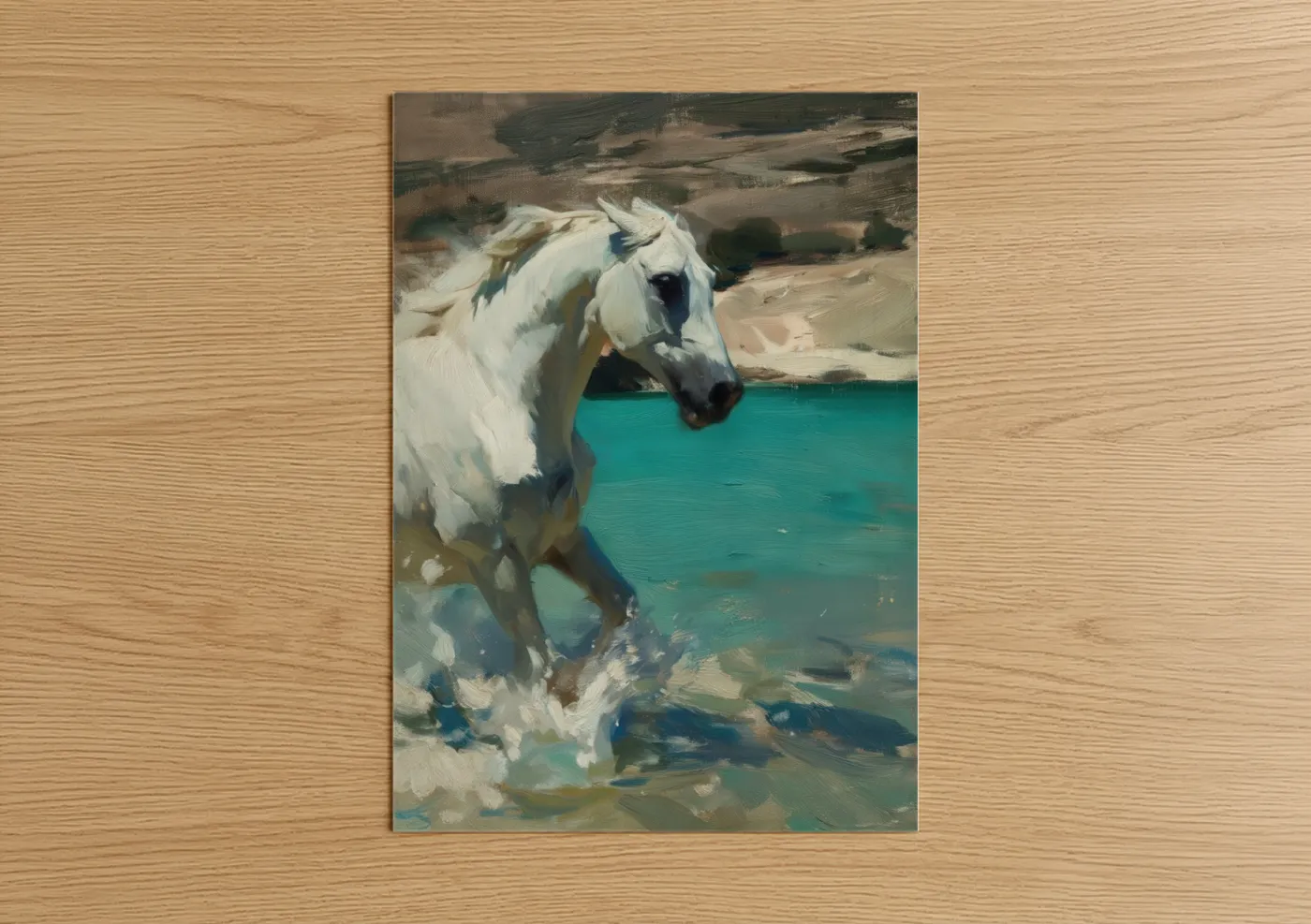 White Arabian Horse Beach Turquoise Wall Art
