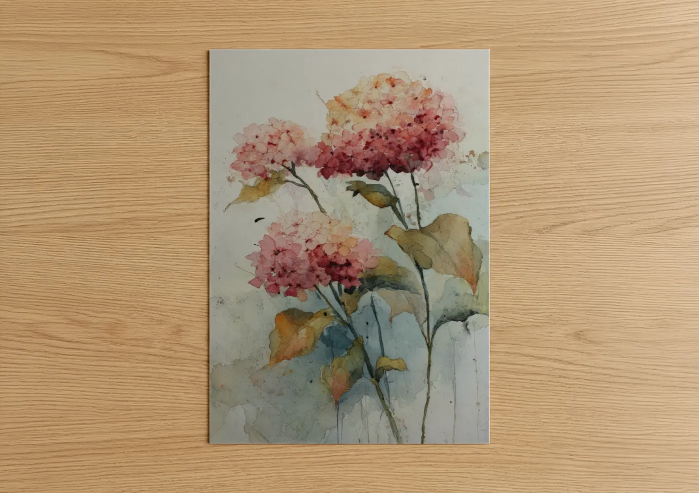 Dusty Rose Hydrangea Watercolor Wall Art