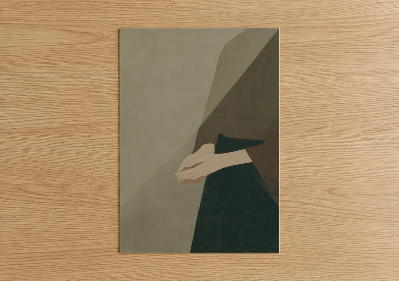 Art print on warm oak wood — nobel and teal palette — Aikido Grace poster