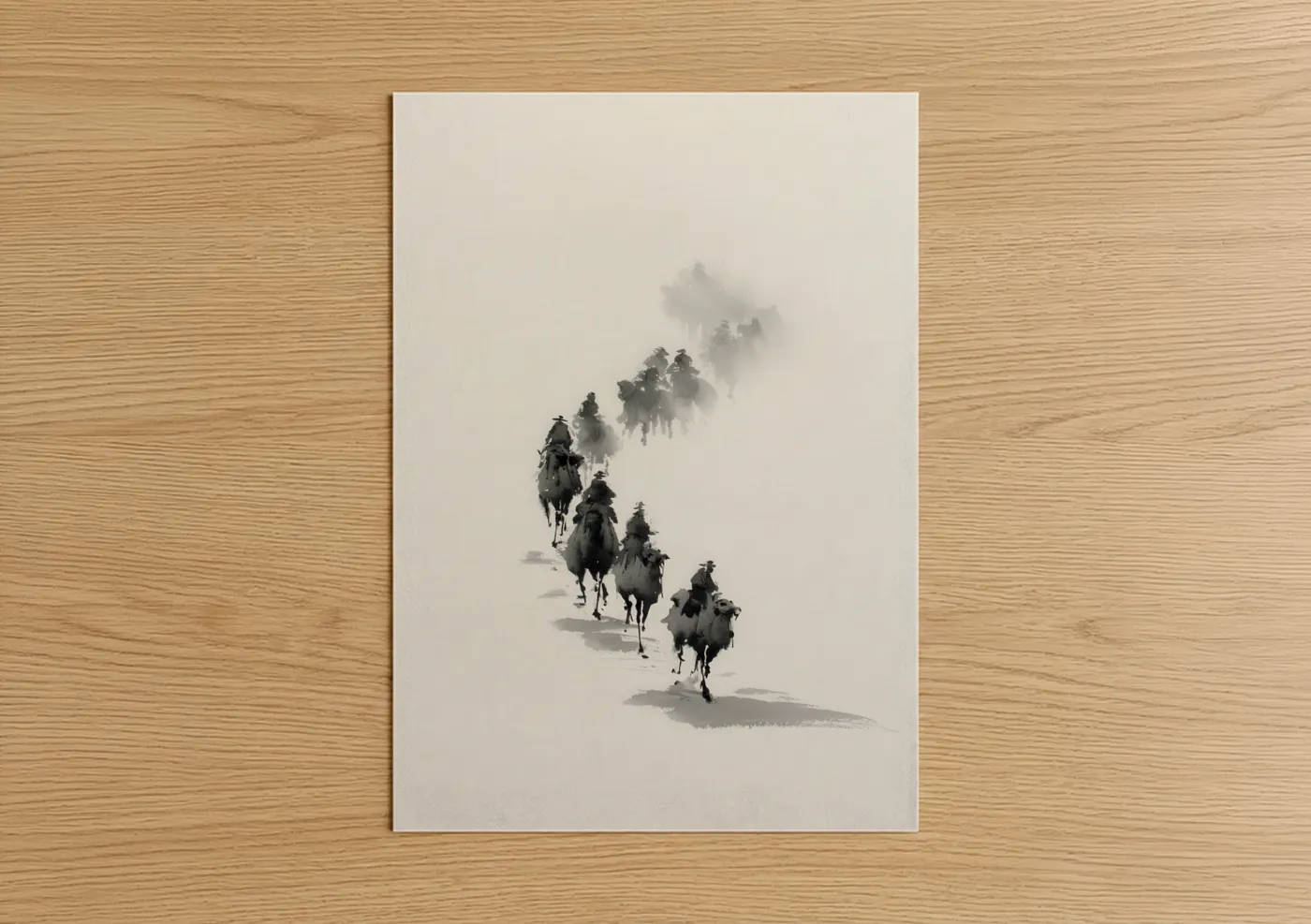 Desert Caravan Camels Misty Landscape Wall Art