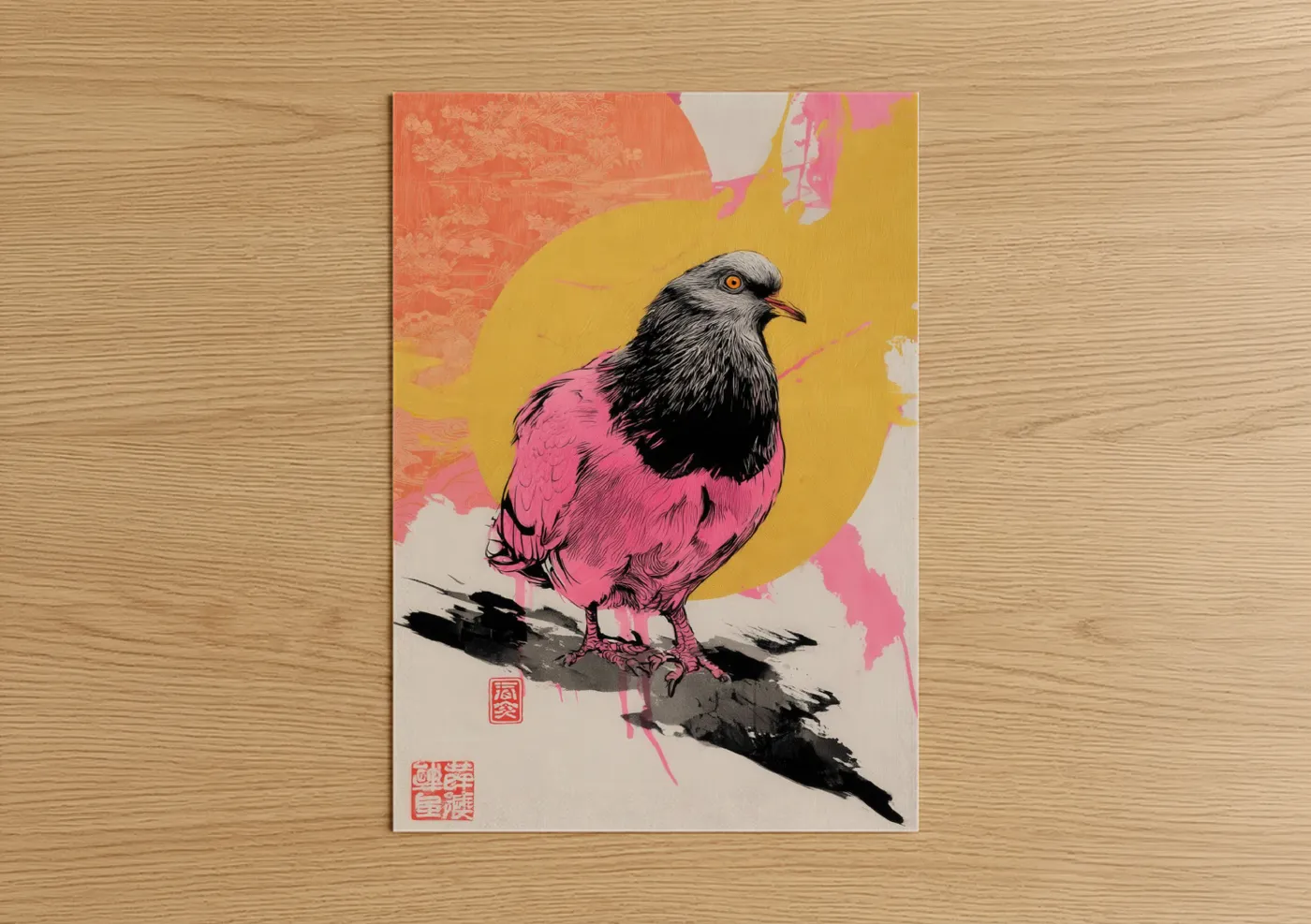 Neon Pigeon Pop Art Illustration Wall Art