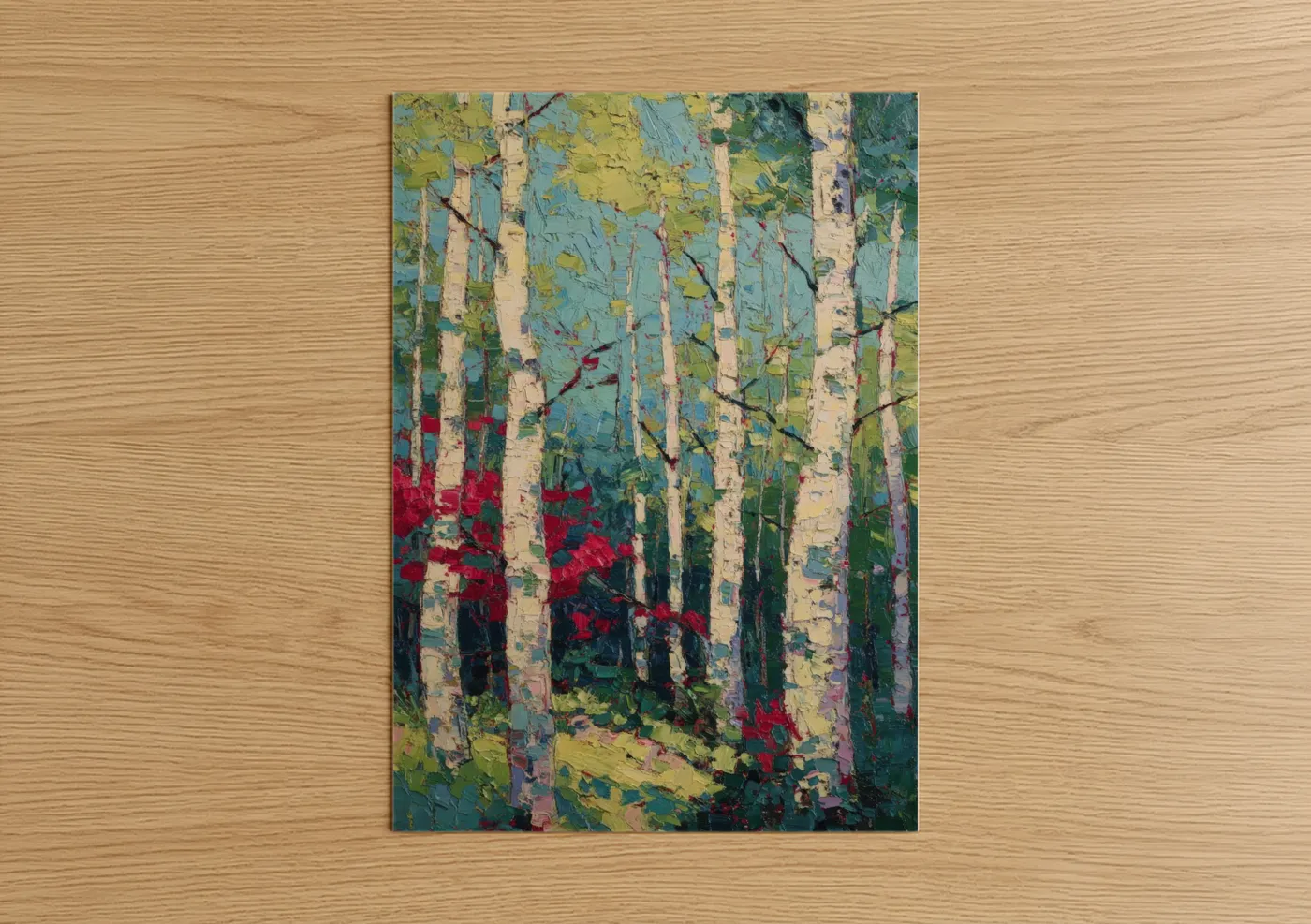 Crimson Birch Forest Impressionist Oil Wall Art