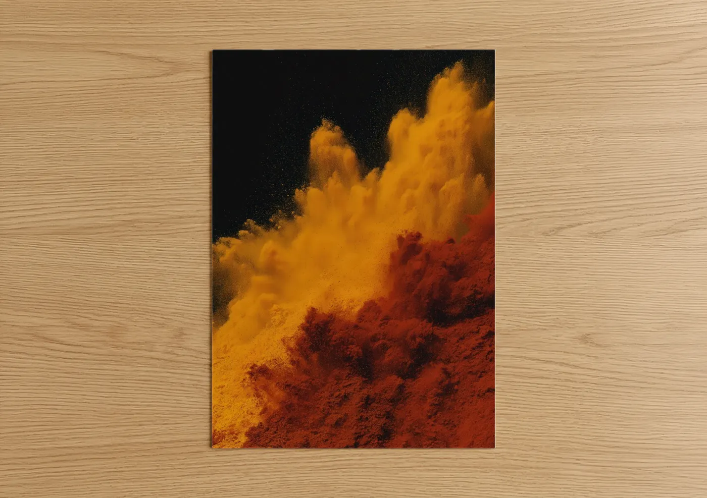 Herbs and spices art print on warm oak wood — gold and red palette — Crimson Spice Burst poster