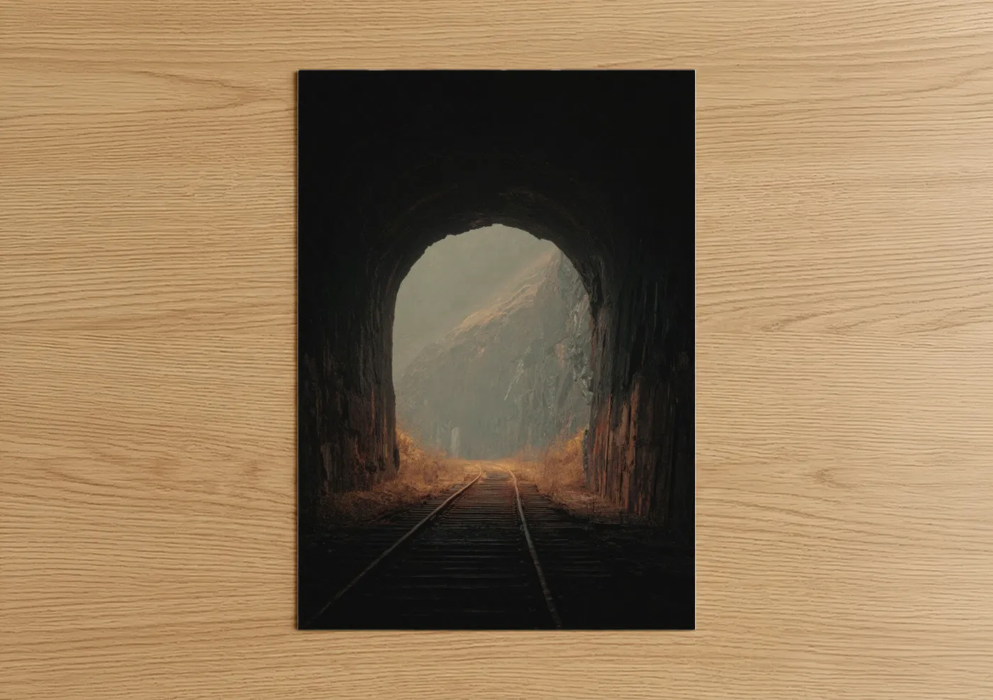 Mountain Tunnel Railroad Track Landscape Wall Art