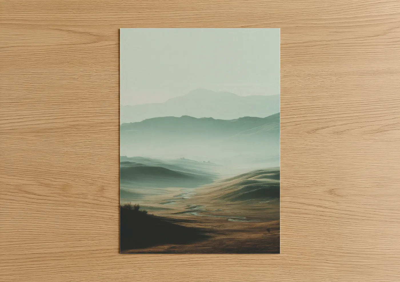 Misty Desert Dune Layered Mountain Landscape Wall Art