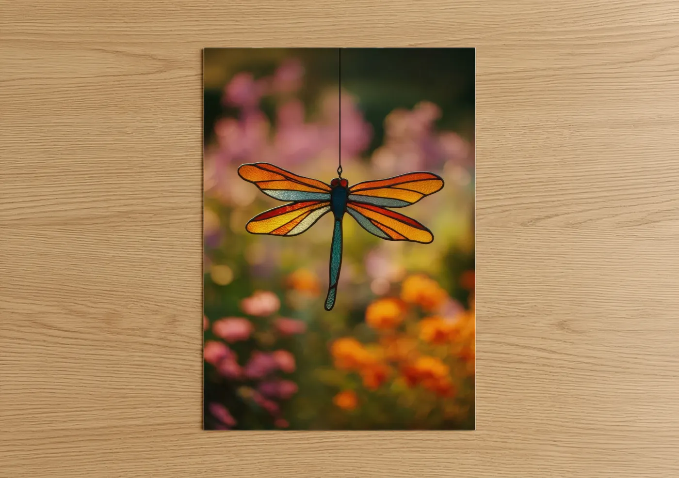 Golden Dragonfly Stained Glass Wall Art
