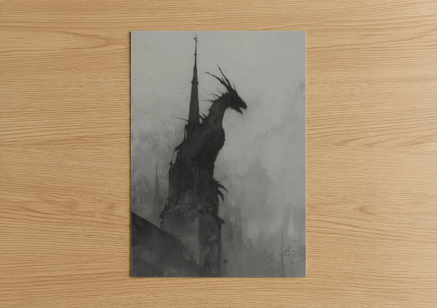 Dark Cathedral Dragon Watercolor Wall Art