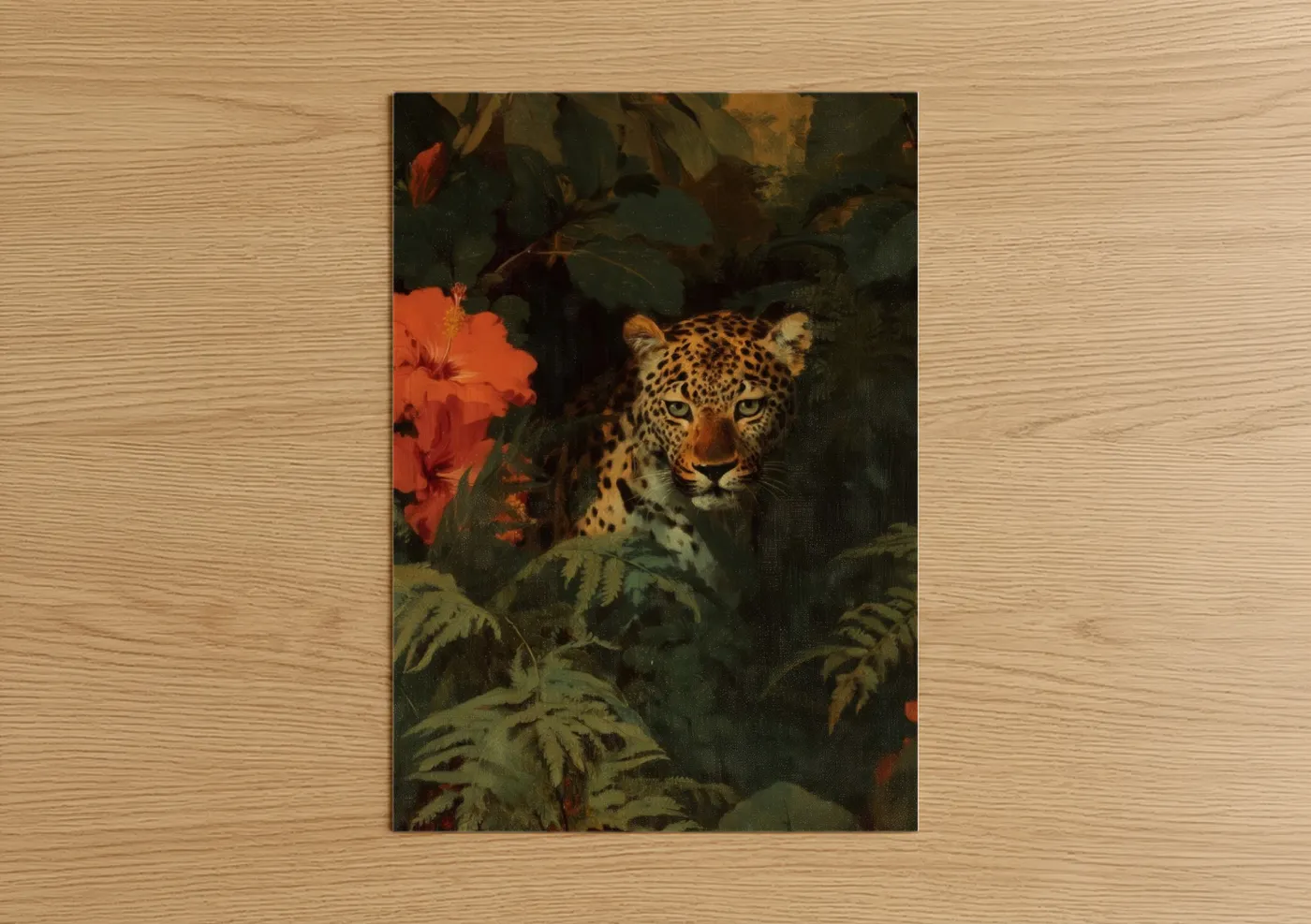 Jungle Leopard With Tropical Flowers Wall Art