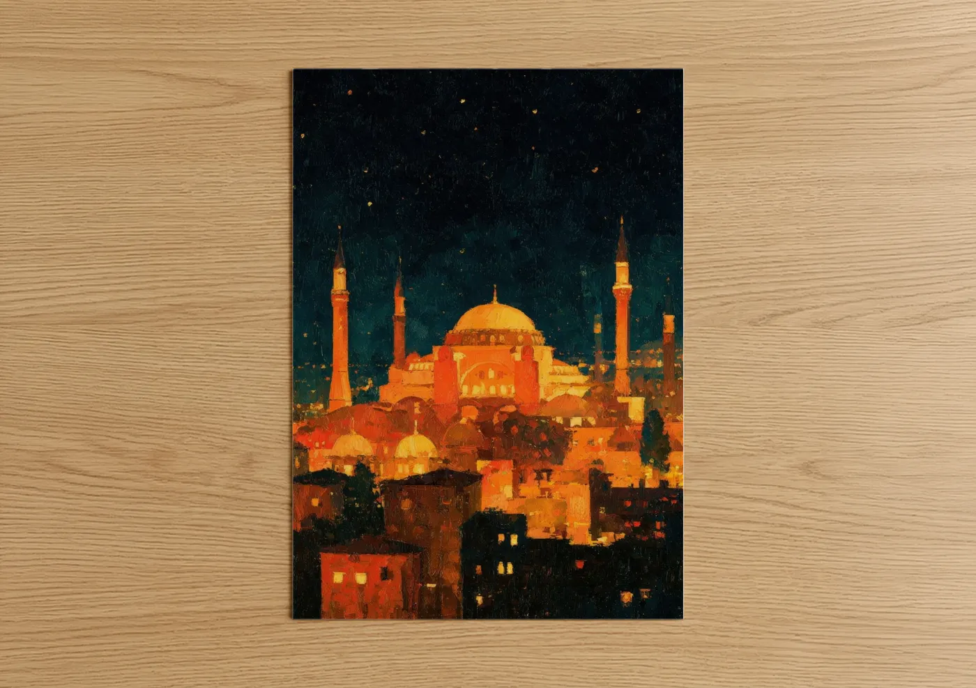 Istanbul Mosque Night Lights Painting Wall Art