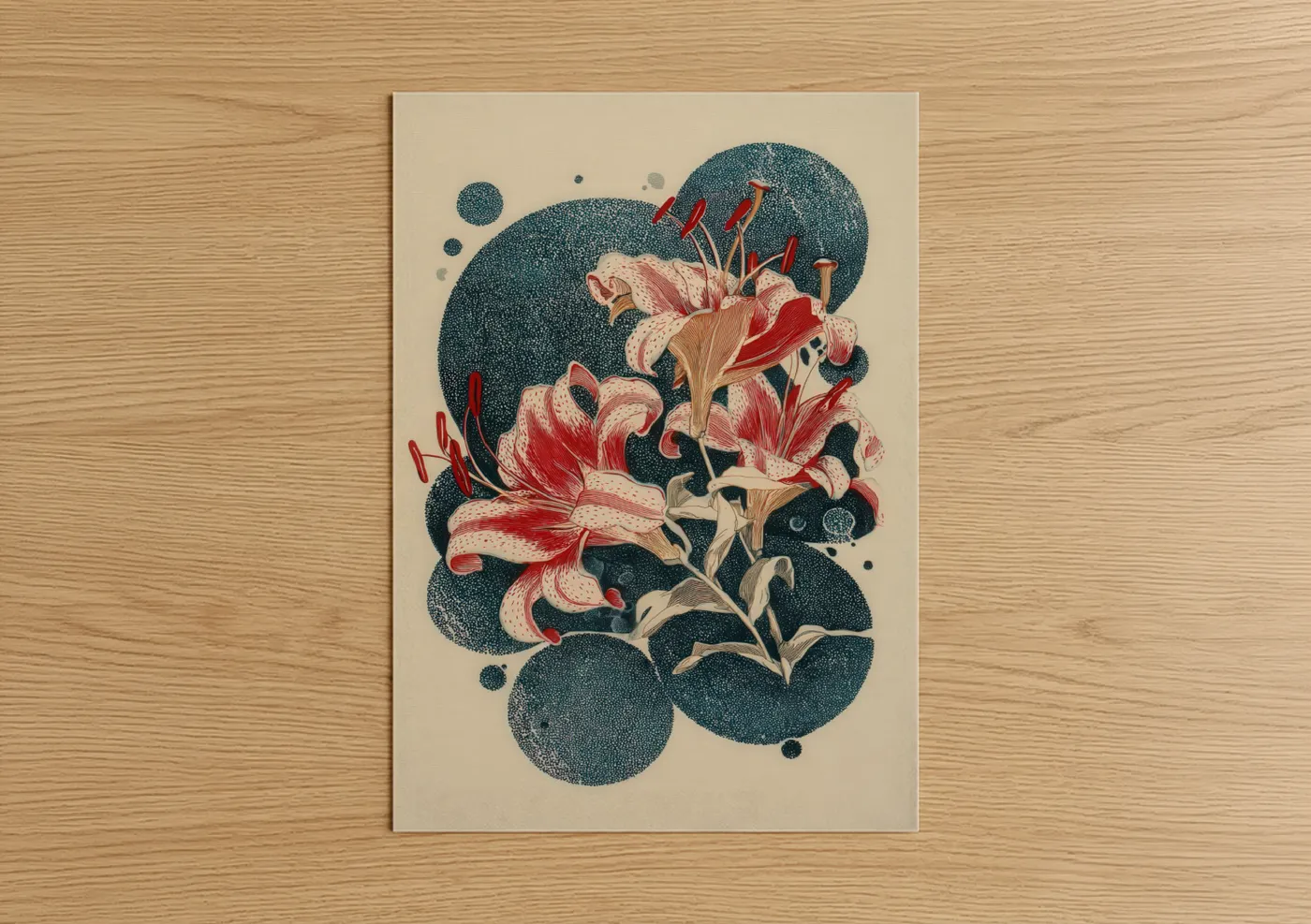 Crimson Amaryllys Botanical Illustration Wall Art