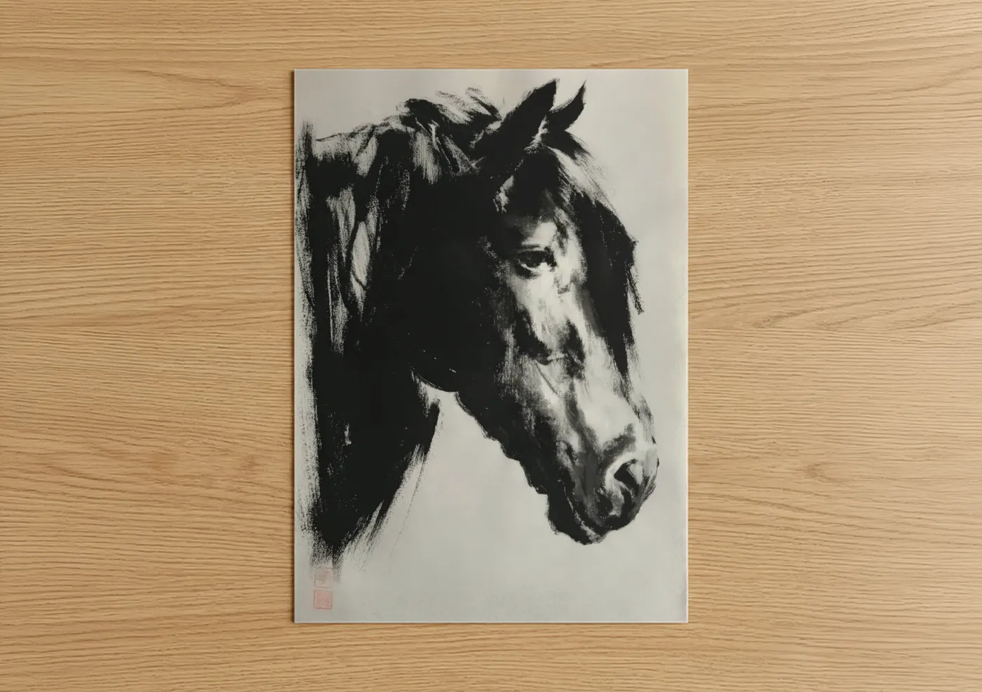 Black Friesian Horse Portrait Sketch Wall Art