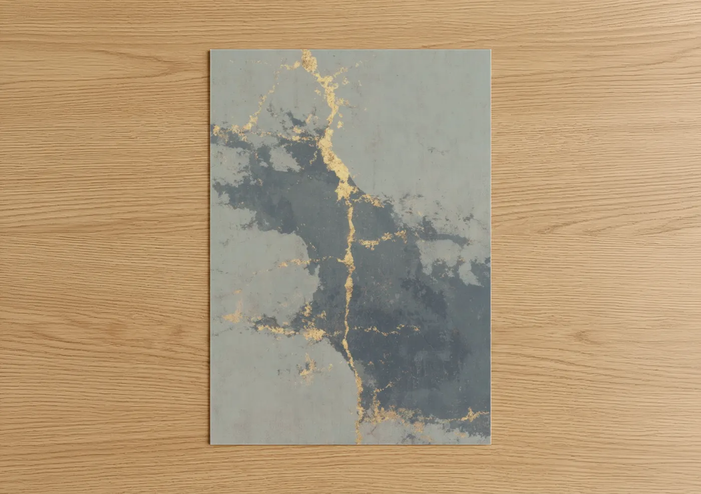 Art print on warm oak wood — dove gray and gold palette — Abstract Minimalist poster