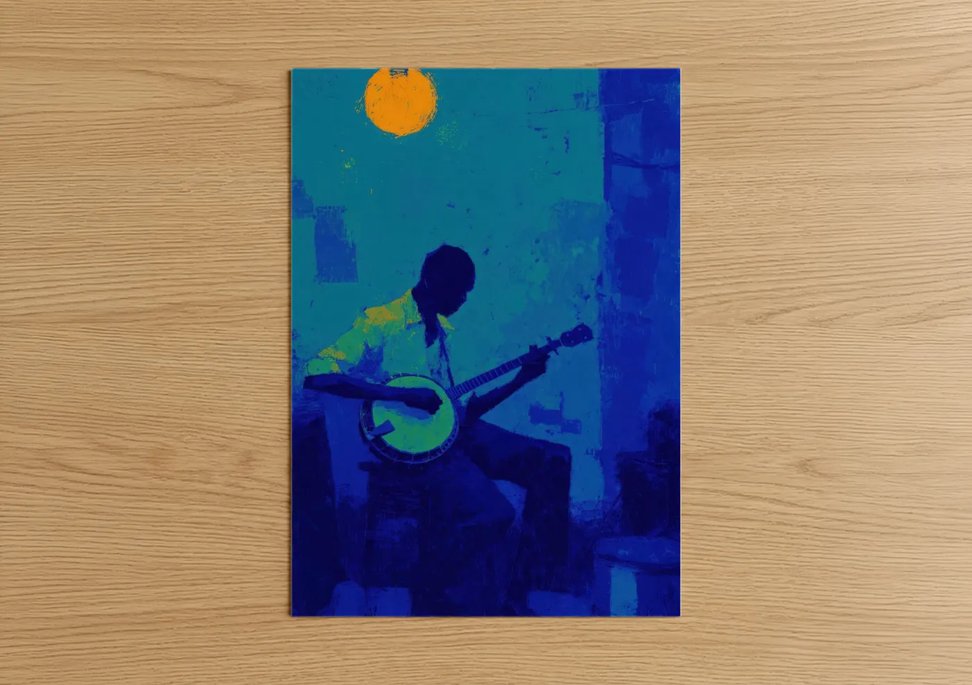 Banjo Player Moonlit Night Music Wall Art