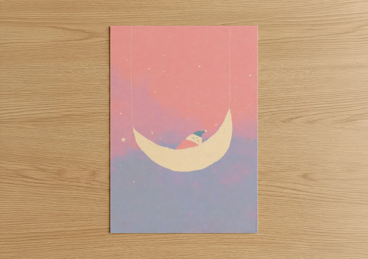 Sleeping Child Moon Stars Illustration Wall Art