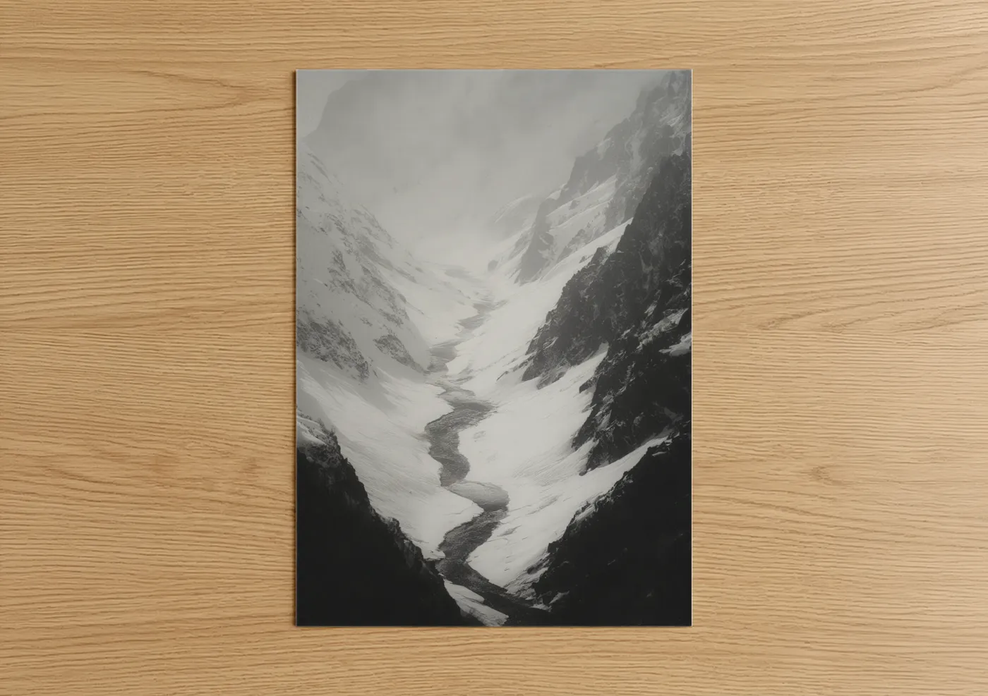Misty Glacier Valley Black and White Wall Art