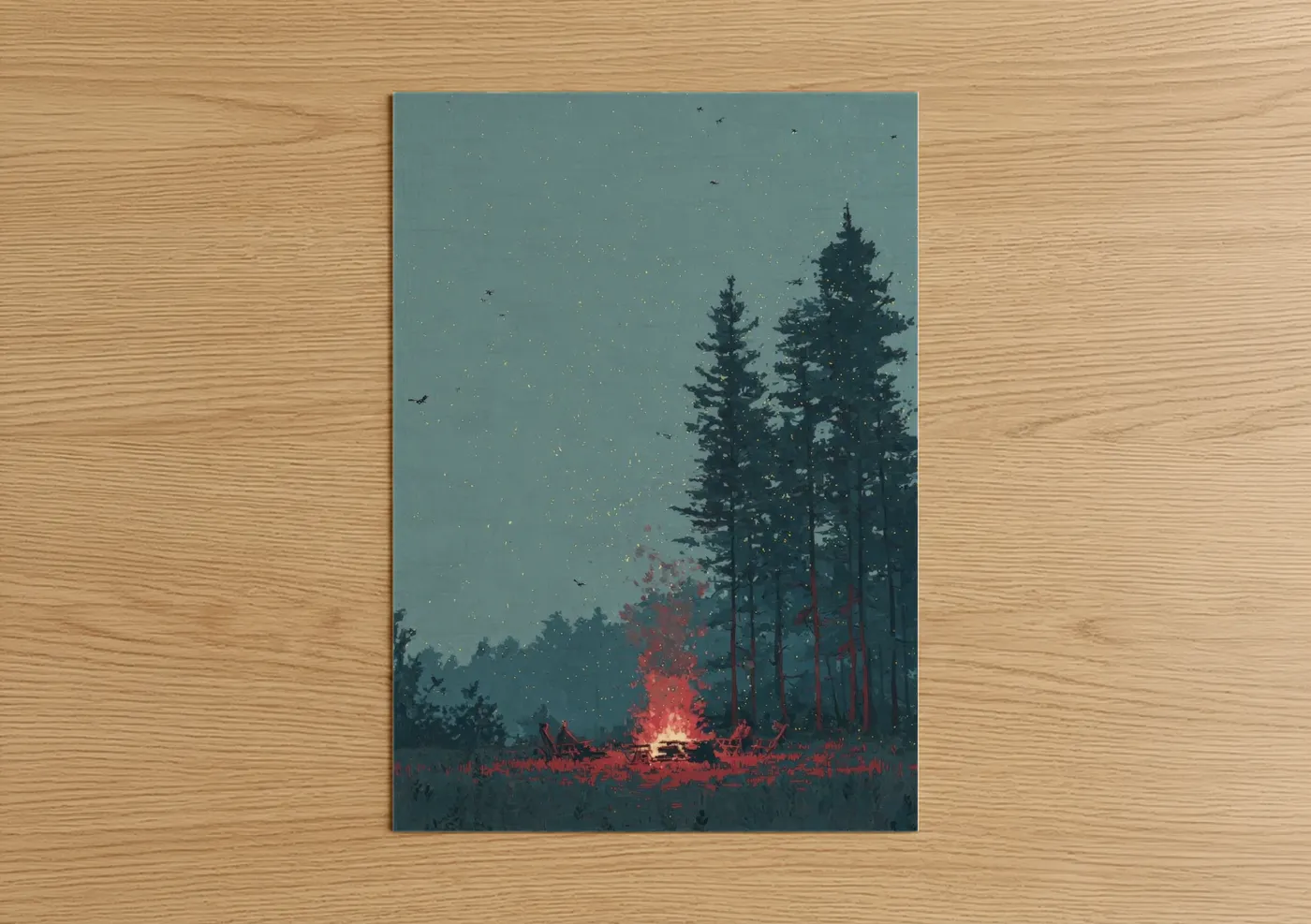 Fireflies Campfire Night Forest Wall Art