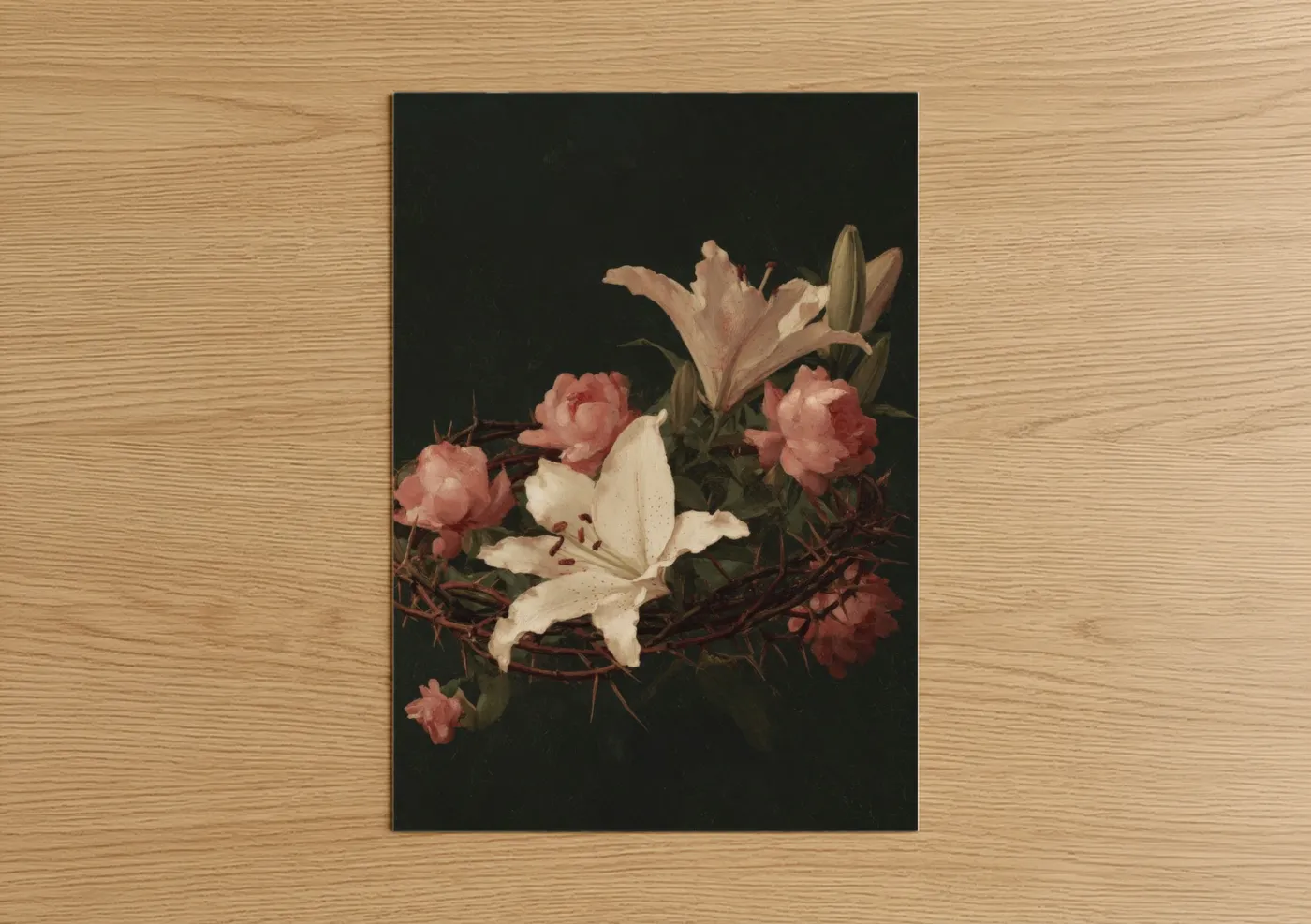 Easter Lily Bouquet Pink Roses Dark Wall Art