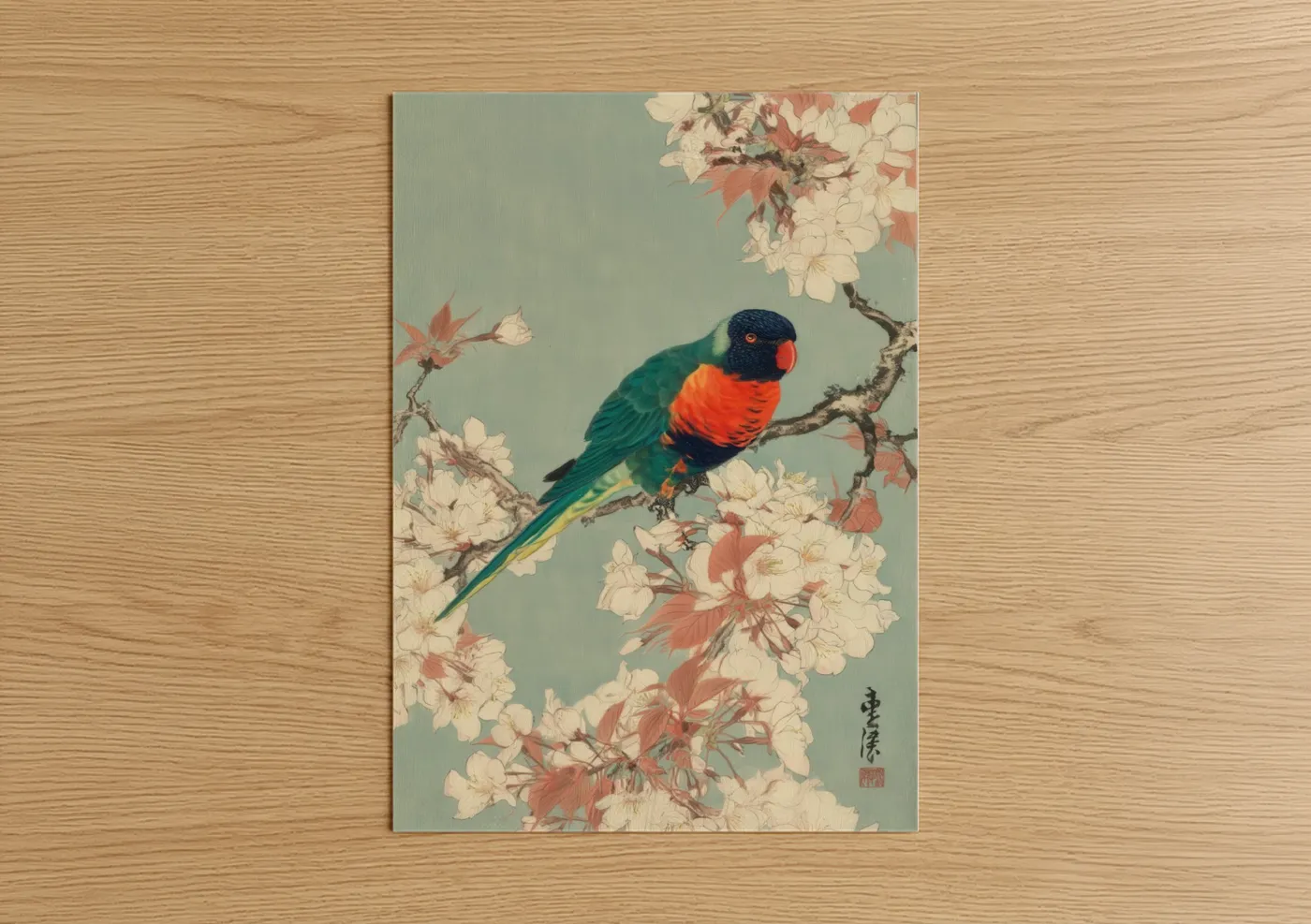 Rainbow Lorikeet Floral Art Print Wall Art