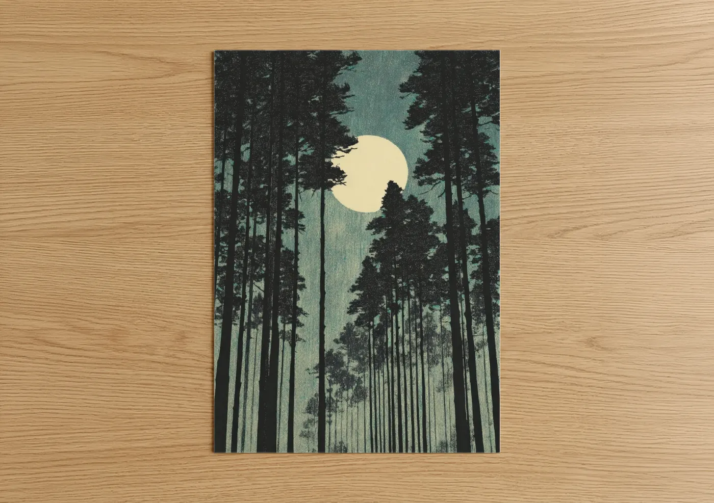 Moonlit Forest Night Sky Illustration Wall Art