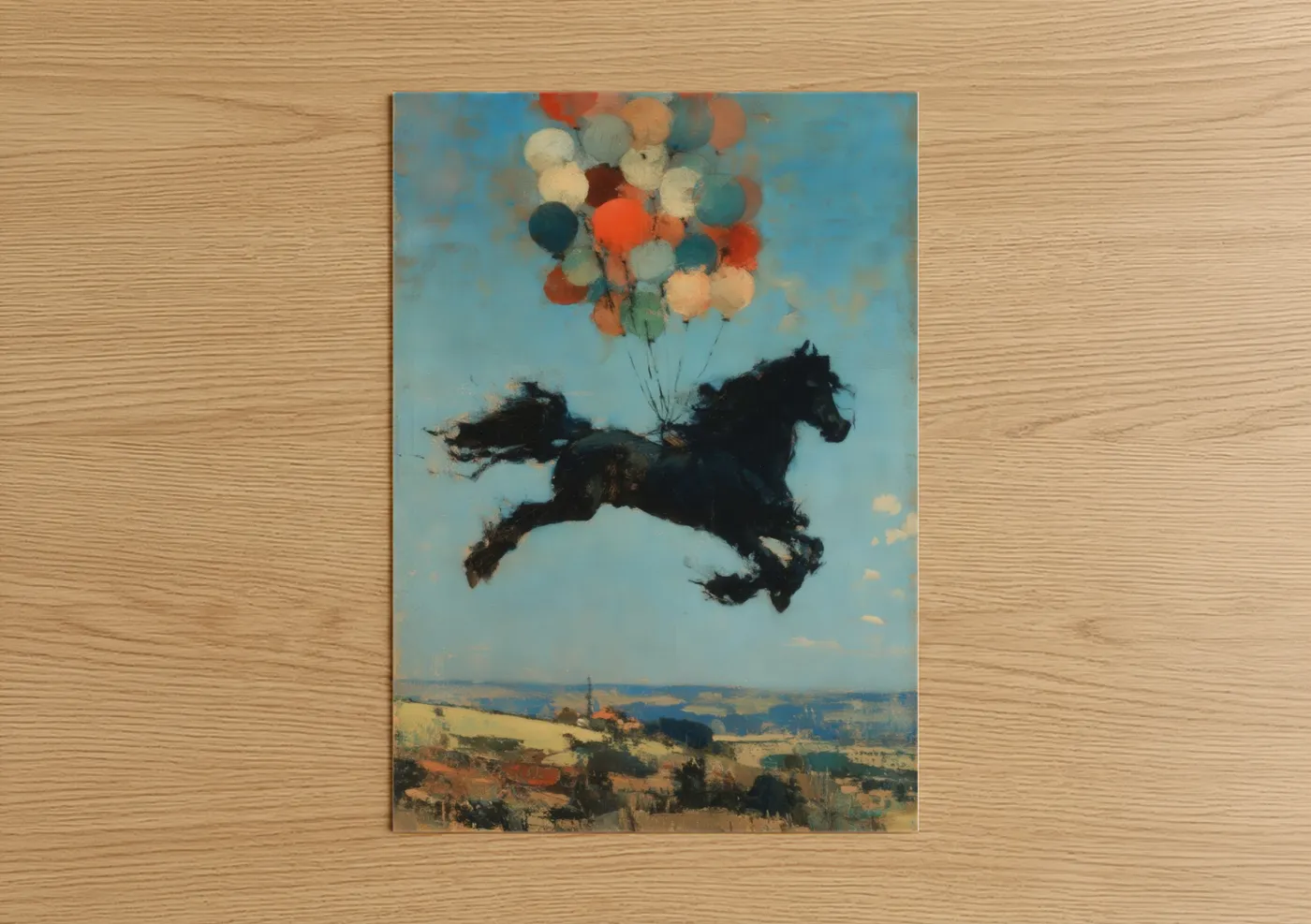 Black Horse Balloons Surreal Wall Art
