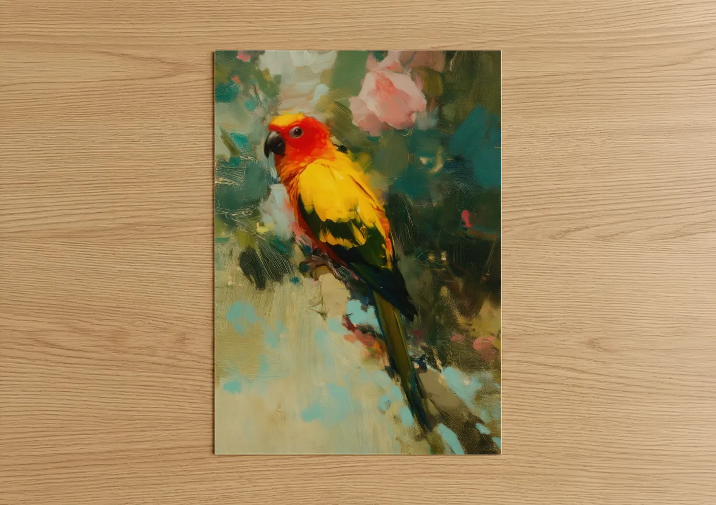 Scarlet Parrot Floral Oil Painting Wall Art