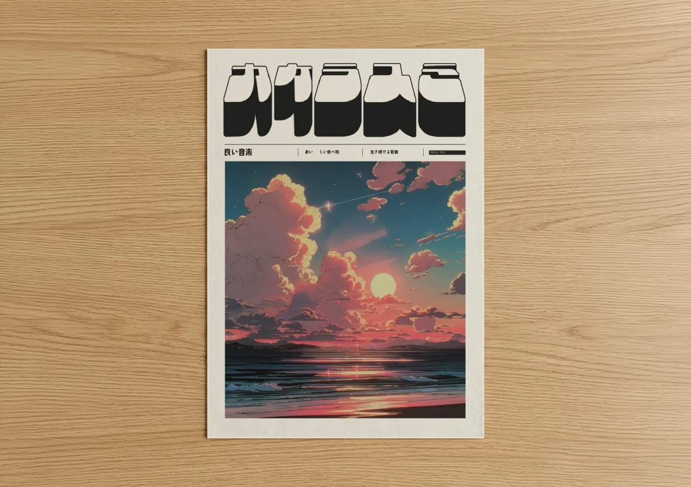 Anime Sunset Beach Landscape Illustration Wall Art