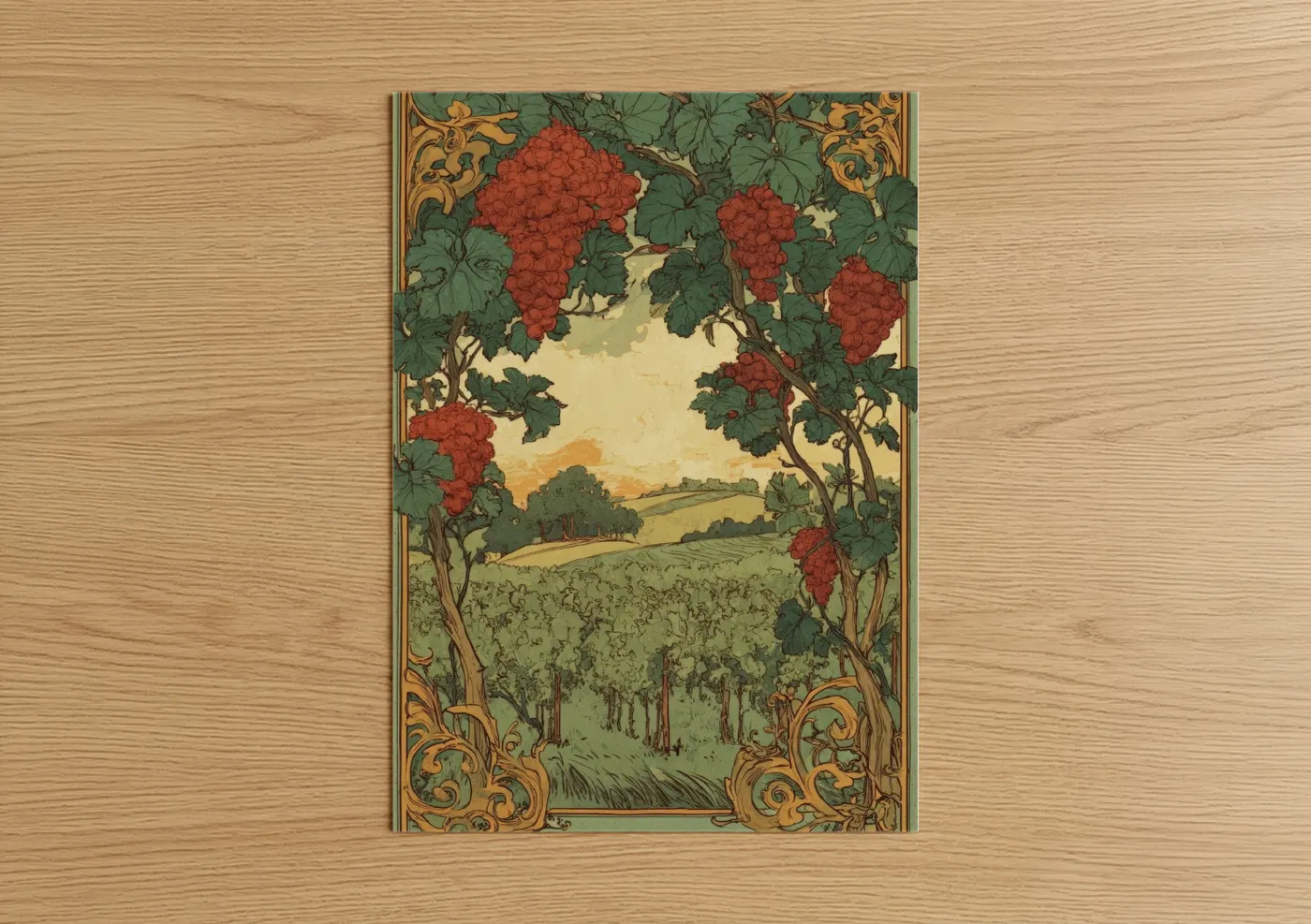 Vineyard Sunset Landscape Art Deco Wall Art