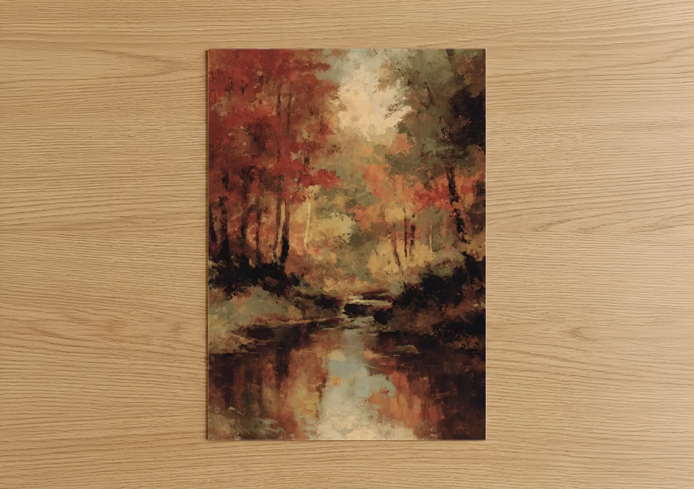 Autumn Maple Forest Landscape Watercolor Wall Art
