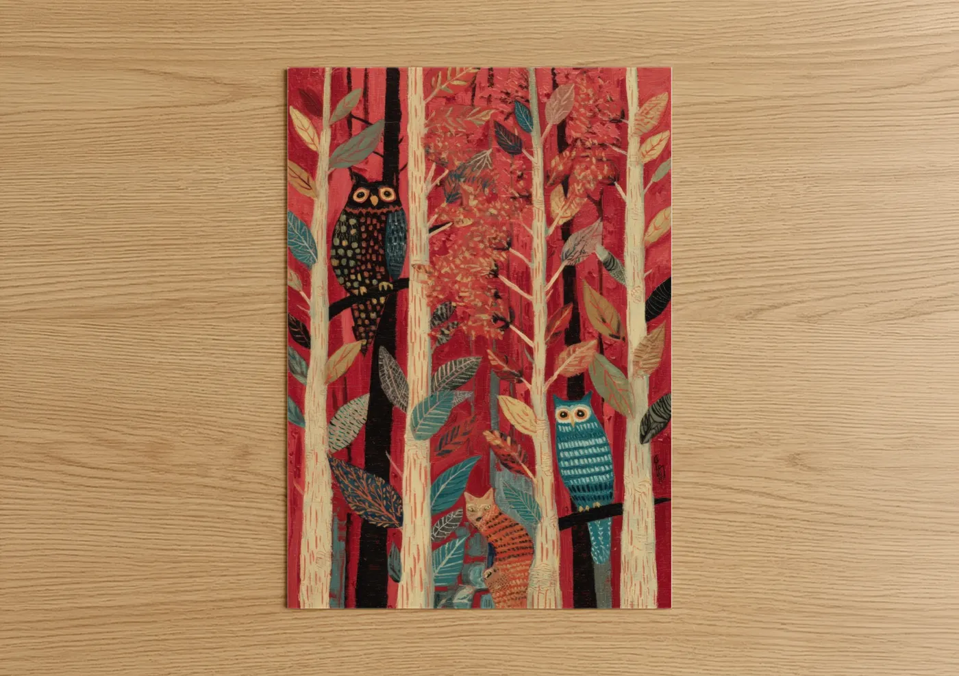 Autumn Redwood Forest With Owls Wall Art