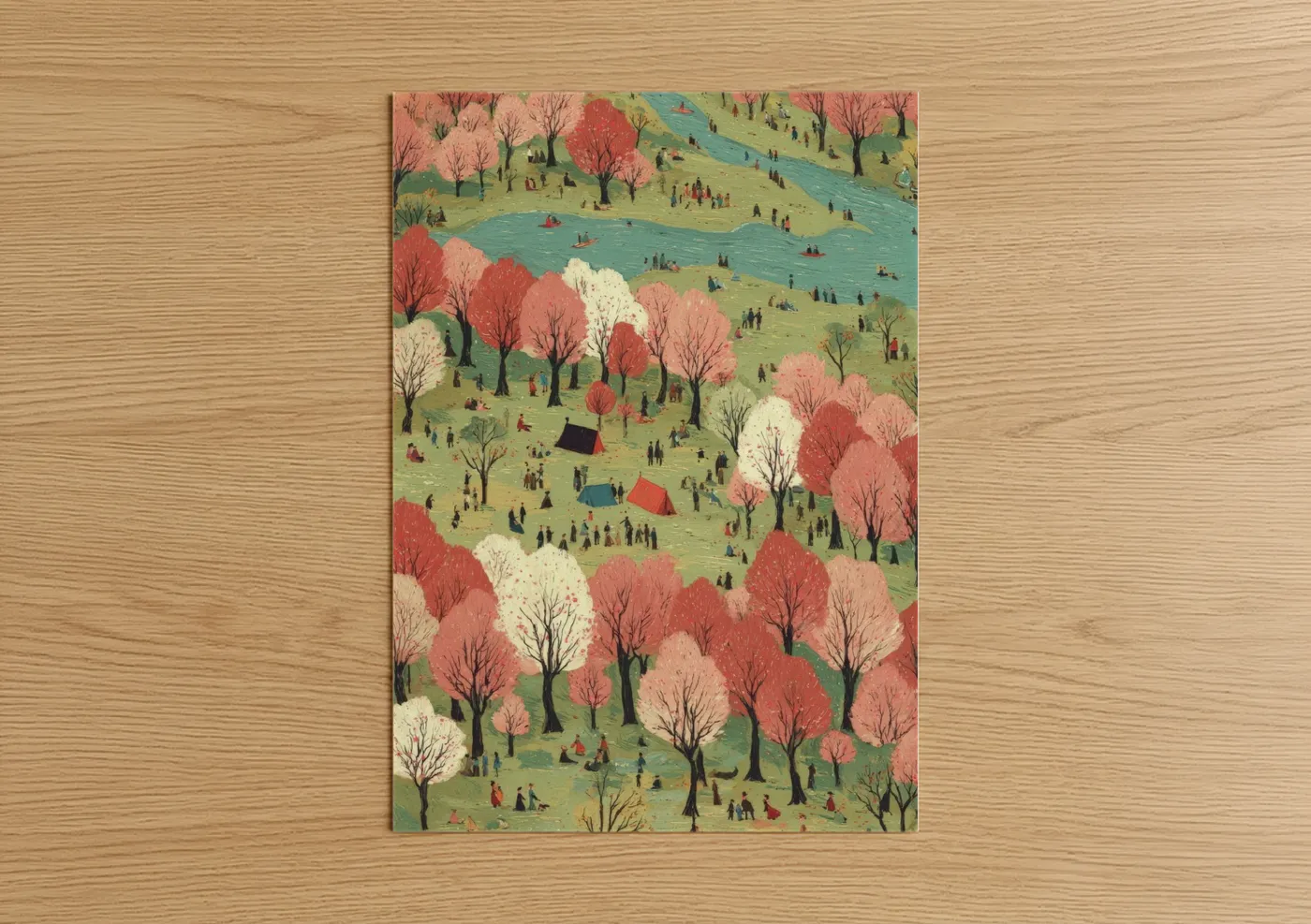Spring Picnic Cherry Blossoms Park Scene Wall Art