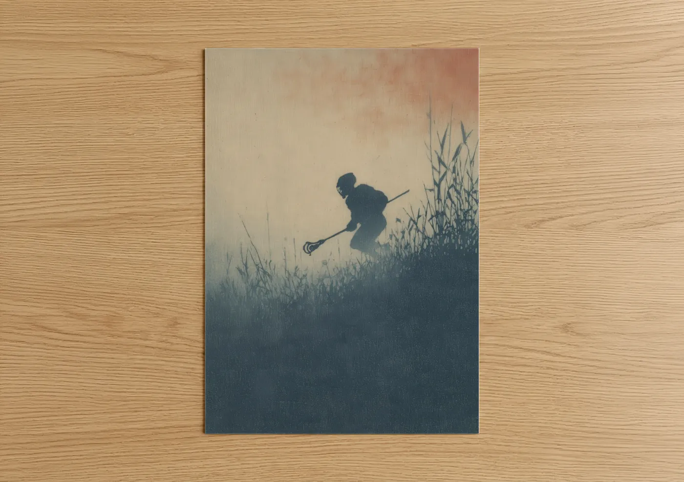 Silhouette Lacrosse Player in Mist Wall Art