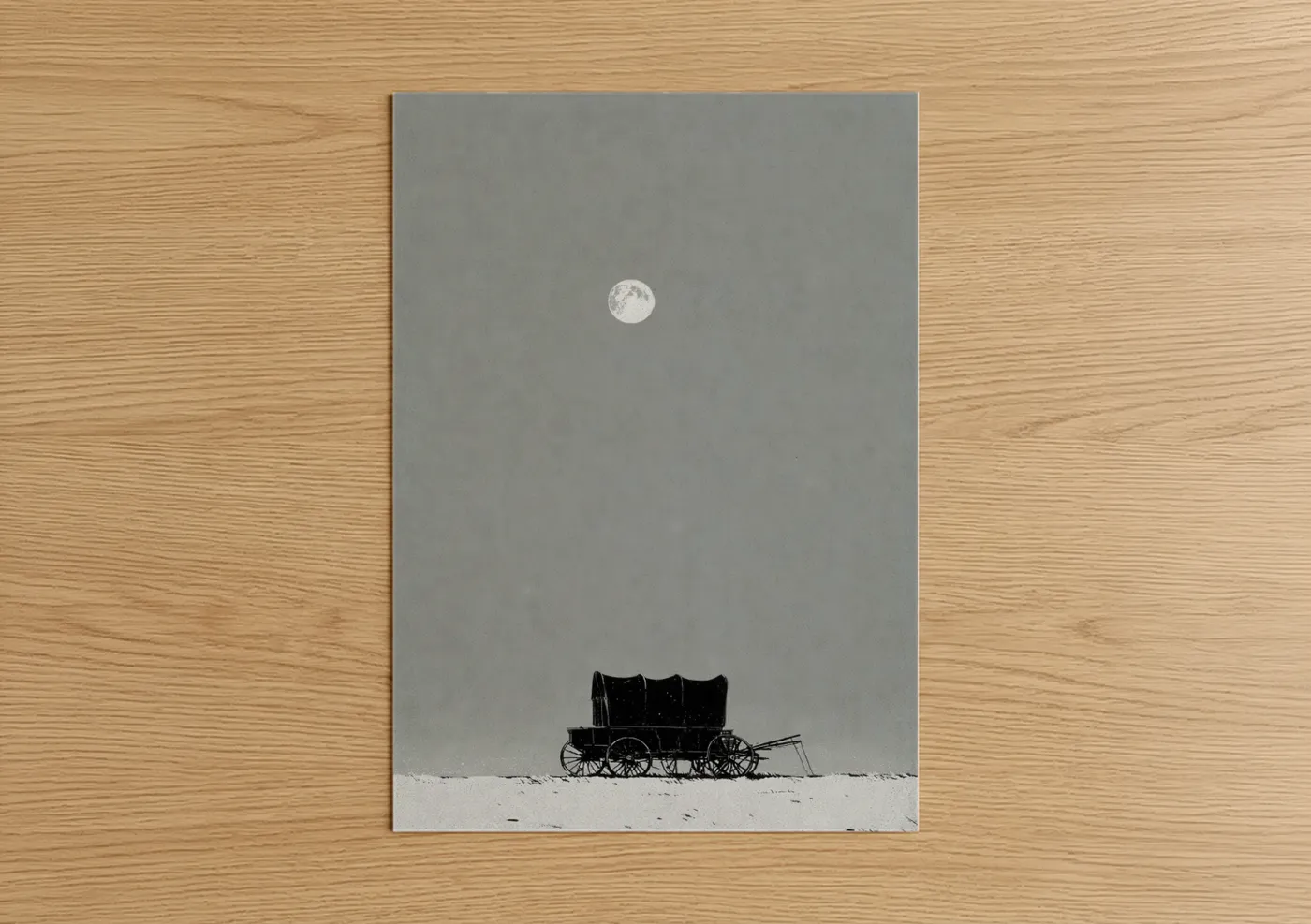 Moonlit Wagon Desert Black & White Wall Art