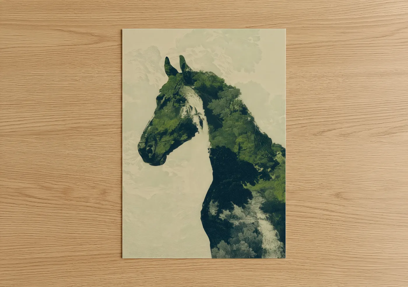 Forest Clydesdale Horse Double Exposure Wall Art