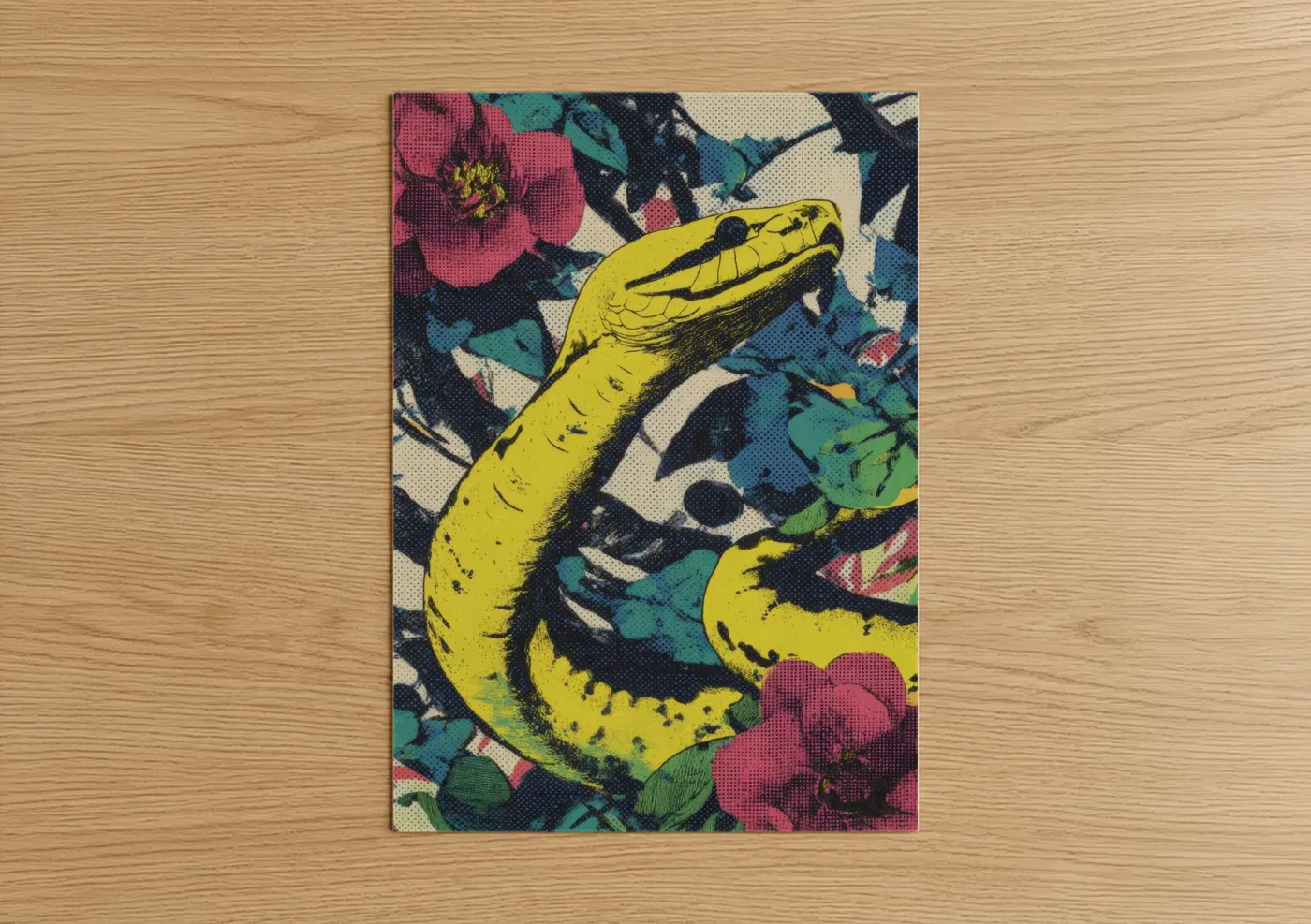 Yellow Boa Constrictor Pop Art Floral Wall Art