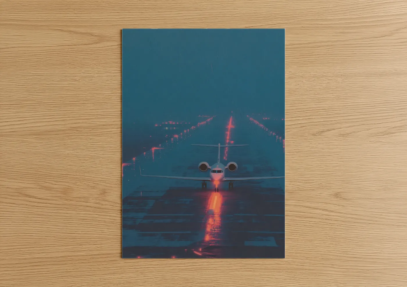 Private Jet Runway Takeoff Night Wall Art