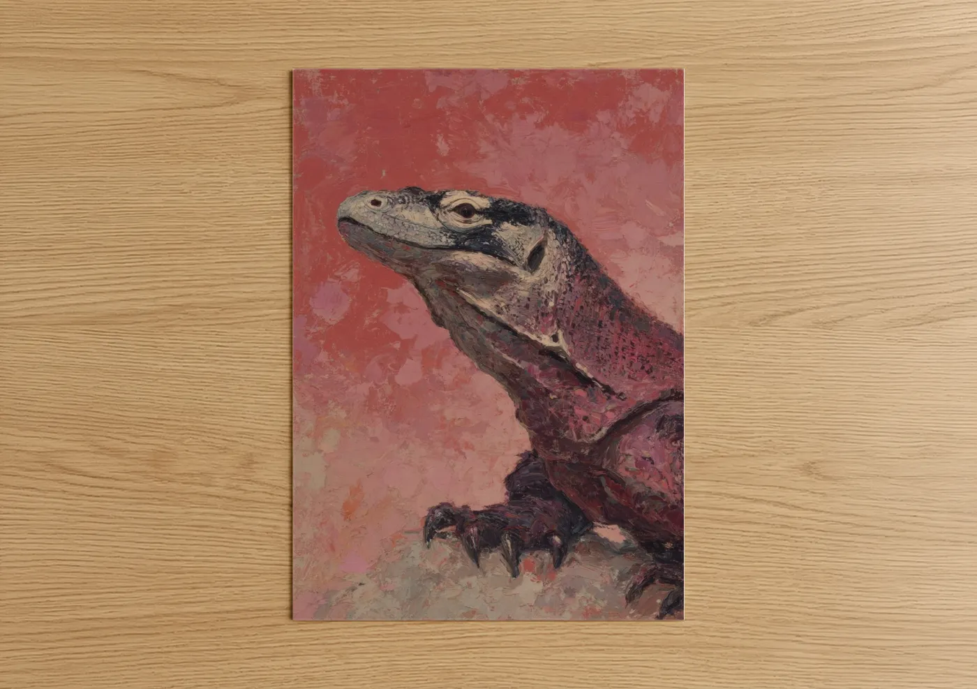 Crimson Lizard Portrait Contemporary Wall Art